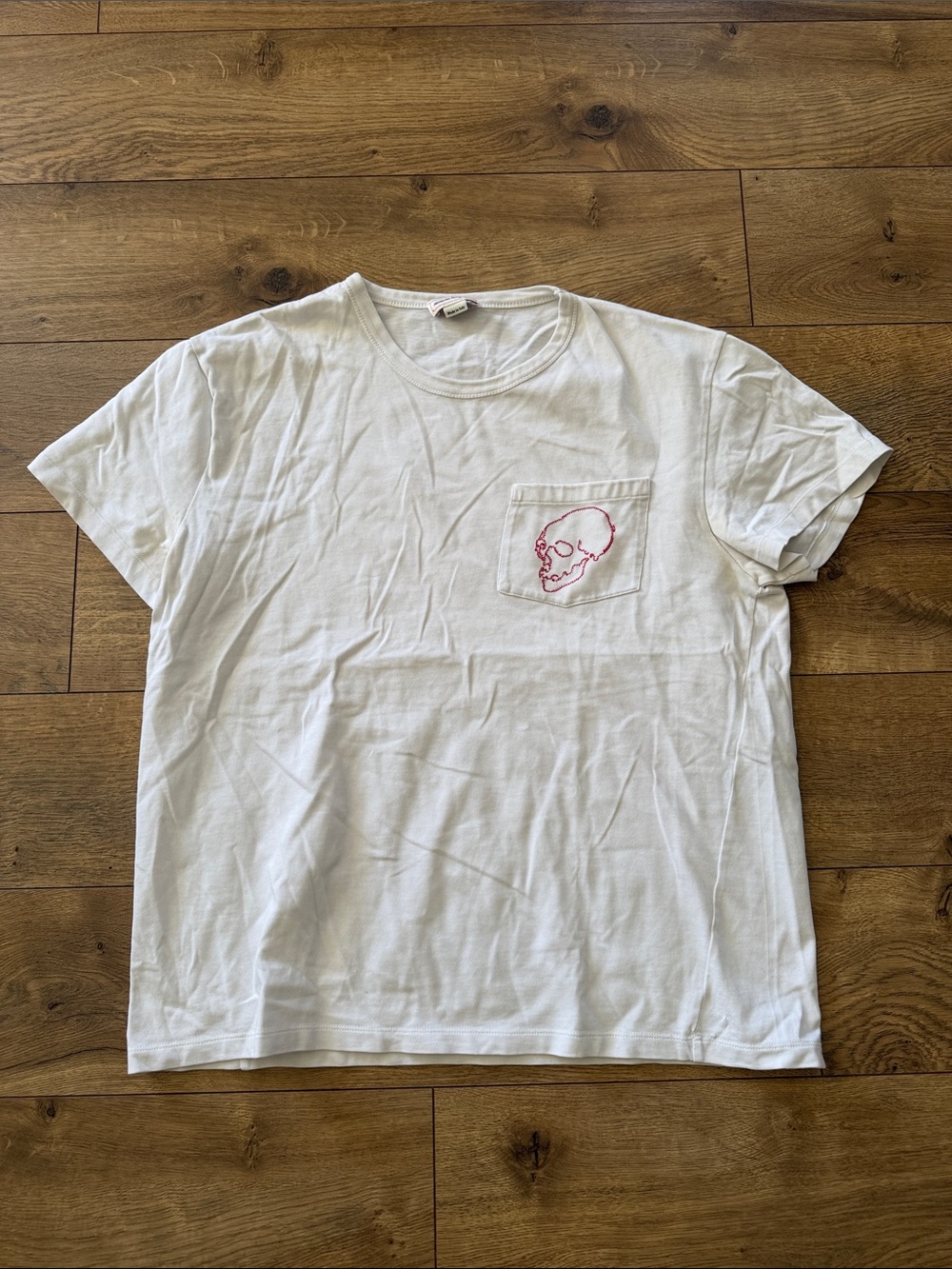 Alexander McQueen White Pocket Tee with Red Skull Stitching